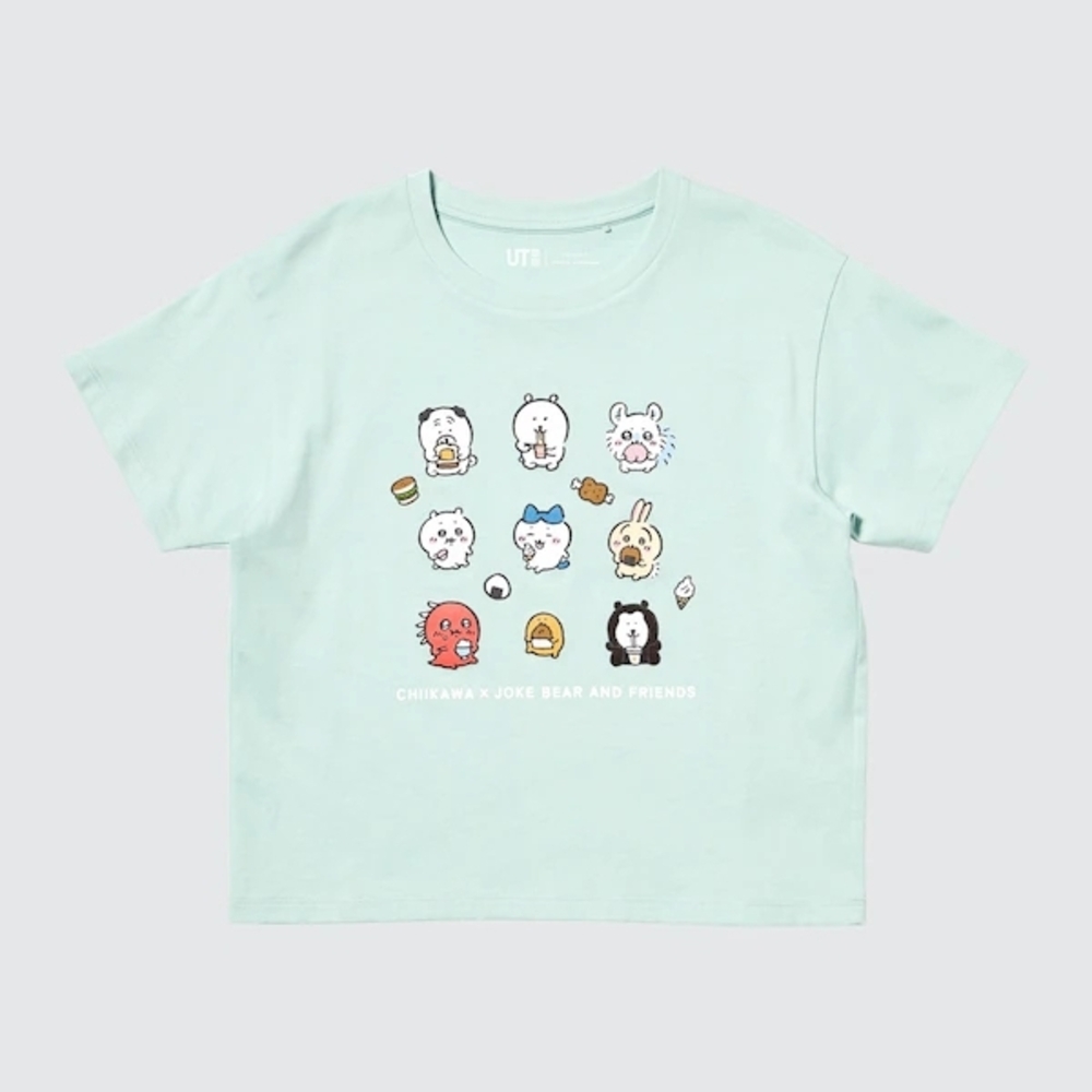 NWT Uniqlo Chiikawa And Friends Green Kids Shirt Size 13 Fit Women Size S/M